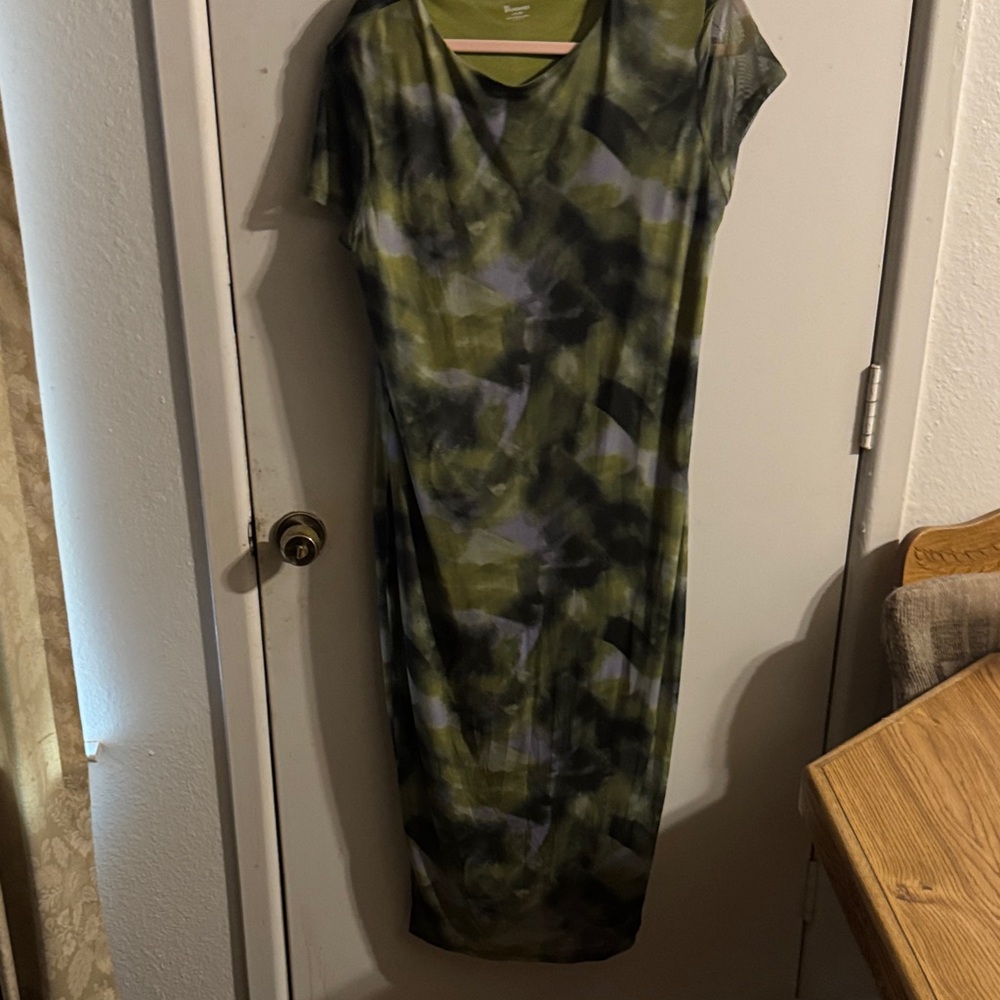 No Boundaries Tie-Dye Midi Dress - Green and Black